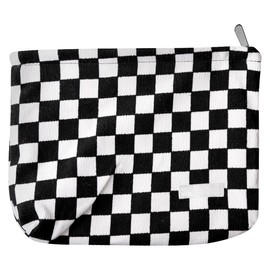 Lotsdonxia Plaid Corduroy Zip Cosmetic Bag – Portable Black and White Toiletry Organizer Pouch for Travel, Makeup, and Everyday Use