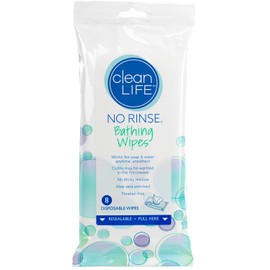 No-Rinse Bathing Wipes, Alcohol-free, 8 in x 8 in, Scented, 8 Wipes per Soft Pack, 6 Soft Packs