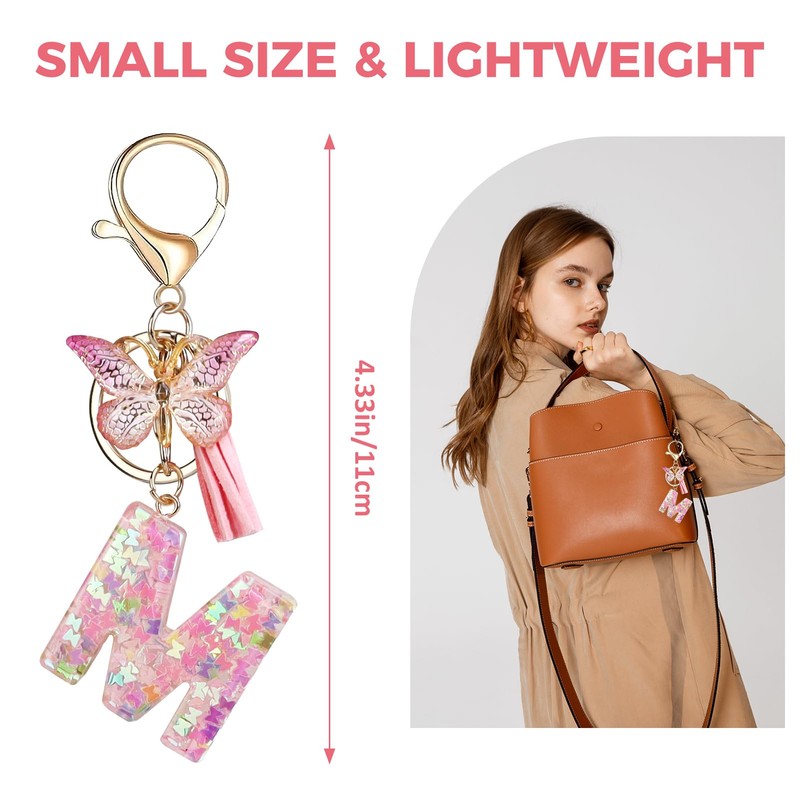 Fmeida Initial Letter Keyring for Women Cute Pink Tassel &