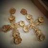 Stunning Statement Oversize Gold Metallic Flower Cross Earrings, Brass, crystal