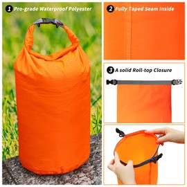 Waterproof Bag - 2 Pieces 10L/20L/40L/70L Dry Bag Set, Lightweight Outdoor Dry Sack Water Sports Bags, Safety Closure, for Kayaking Boat Trips Canoe / Fishing / Rafting/Swimming, orange, water sports