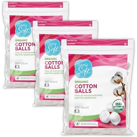 Simply Soft Premium Organic Cotton Balls, 600 Count (3 Bags) 100% Pure Cotton, Certified Organic, Hypoallergenic, Large, Soft & Absorbent for Beauty, Cosmetics, Skin Care, Lint Free