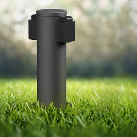 ledscom.de Poru Garden Socket Column with Ground Spike for Outdoor Use, 2-Way, Stainless Steel, Anthracite, Round, 27 cm