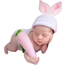 Jastore - Accesorios de fotografía para bebé recién nacido, niño, niña, sesión de fotos, disfraz de ganchillo de punto, conjunto de sombrero para bebé, conejo)