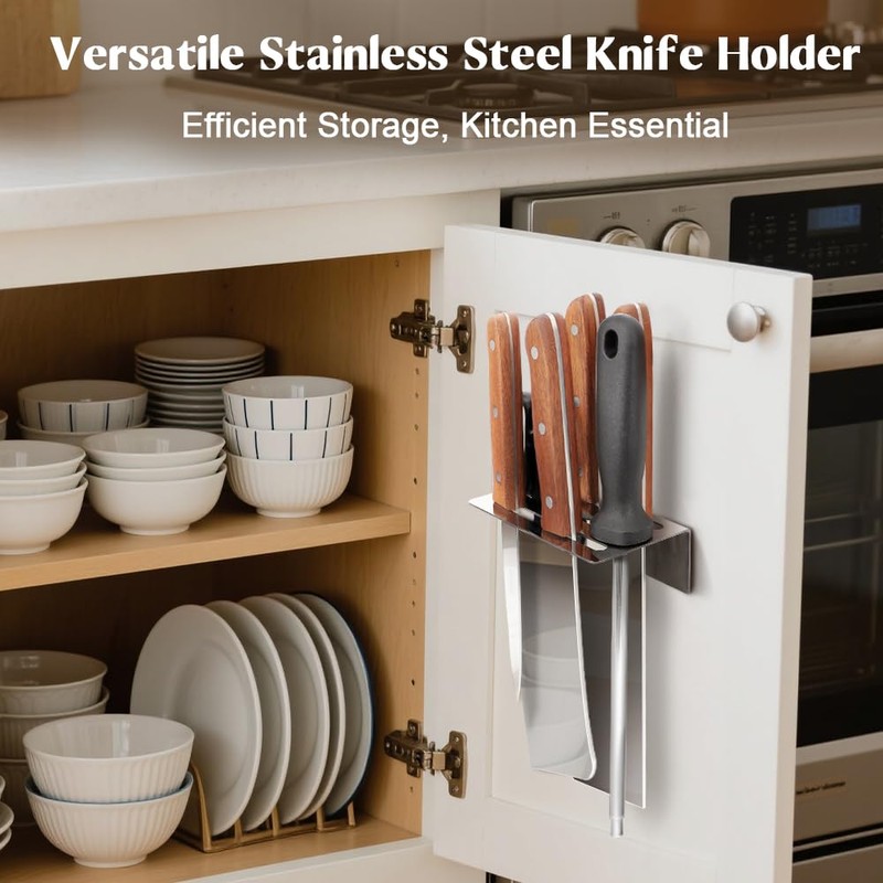 2-Pack Stainless Steel Knife Holder - Wall-Mounted, No-Drill Installation, Heavy-Duty
