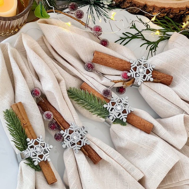 Kate Aspen Sparkling Silver Snowflake Christmas Napkin Rings (Set of