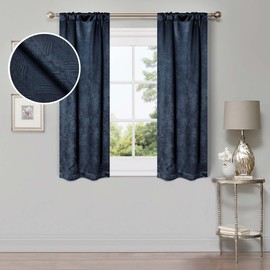 Superior Blackout Curtains, Window Accents, Sun Blocking, Living Room, Bedroom Darkening, Modern Geometric Waves, Rod Pocket Header, Waverly Collection, Set of 2 Panels, 26" x 63", Navy Blue