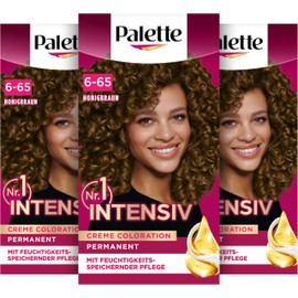 Palette Intensive Creme Colouration 6-65/645 Honey Brown (3 x 115 ml), Permanent Hair Colour for Bright, Long-Lasting Colour Brilliance and 100% Grey Coverage