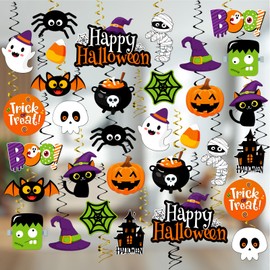 Halloween Decorations Hanging Swirls, Halloween Ghost Streamers,Cute Spooky Ghost Pumpkin Witch Hats Ceiling Hanging Decorations for Classroom Office Trick or Treat Indoor Outdoor Decor