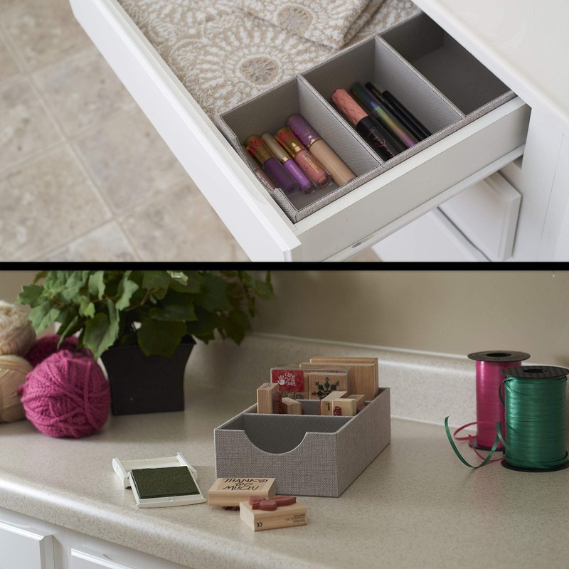 Household Essentials Grey 727-1 Deep 3 Section Drawer Organizer Box