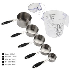 Measuring Cups and Spoons Set Stainless Steel Including 5 Heavy Duty Measuring Cup 7 Measuring Spoons with 1 Leveler and 1 Plastic Measuring Cup for Cooking and Baking