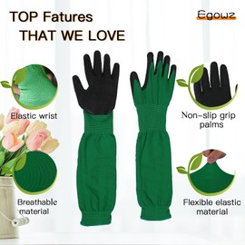egowz Long Sleeve Gardening Gloves, Multipurpose Heavy Duty Outdoor and Indoor,Thorn Proof Gardening Gloves, S M L XL (Black and Green, Extra Large)
