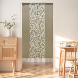 SAWABIYA NR1253 Noren Noren Northern Europe Beige Leaves Room Divider Curtain Stylish Change of Mood Long Blindfold Blackout Entrance Stairs Hallway Interior Living Room Dressing Room Bath Doorway