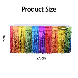 MUNSKT 4 Pack Rainbow Metallic Foil Fringe Table Skirt, Beautiful Wavy Metallic Tinsel Foil Fringe Table Skirts, Rainbow Table Decors for Birthday Wedding Bridal Shower Unicorn Pride Party