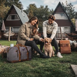 TRITOUR Duffle Bag for Men Travel Leather Canvas Weekender Bag Overnight Bag with Toiletry Bag