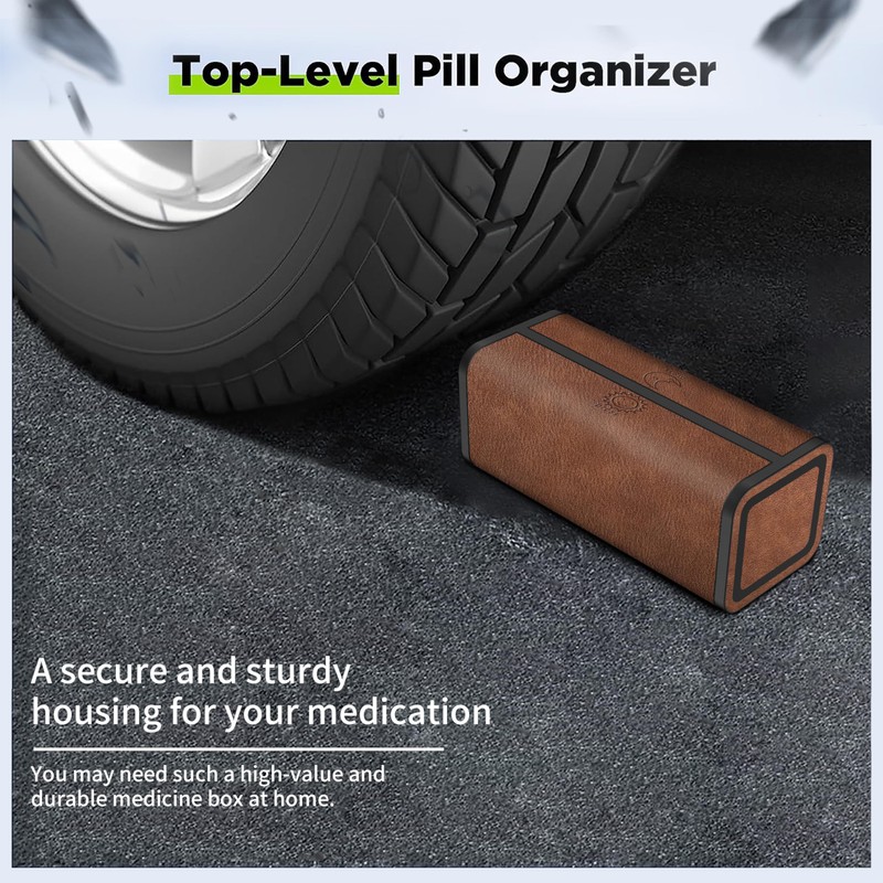 TALVOLC M PU Leather Weekly Pill Organizer, Detachable Travel Pill