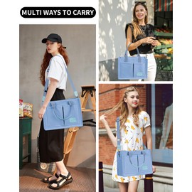 VOFANK Large Canvas Tote Bag for Women Zipper Work Tote Crossbody Tote Purse Handbag Shoulder Satchel Travel Gym Everyday Bag (Light Blue, L)