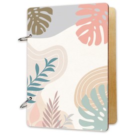 SUPERDANT Wooden Card Keeper Memory Book Loose Leaf Binder Bohemian Leaves Greeting Card Postcard Photo Album 2-Rings Wood Cover Abstract Birthday Christmas Card Organiser Keepsake