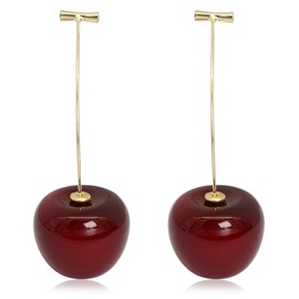 Yiqeenho Cherry Earrings for Women 3D Red Cherry Dangle Earrings Fun Fruit Drop Jewelry Purple