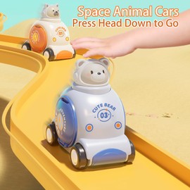 SIMPLEFINE Press and Go Car Toys for Toddlers 1-3,First Birthday Gifts Toys for 1-2 Years Old Boys,Animal Racing Cars for One Year Old Boy Birthday Gift,Baby Toys Push Cars fo Toddlers 1-3 Boys