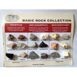 Rock Collection and ID Chart - 18 Rocks - Igneous, Metamorphic, Sedimentary - from DINOSAURS ROCK
