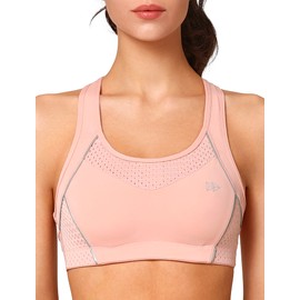 Yvette Sports Bras for Women High Impact Racerback Workout Sports Bra for Plus Size, Pink, L+