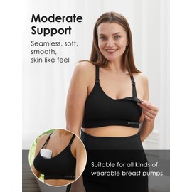 HOFISH Women’s Seamless Support Nursing Bra Medium Impact Maternity Nursing Sports Bras Full Bust Breastfeeding Bra Fit Wearable Pumps Pregnancy Postpartum Must-Have Black M