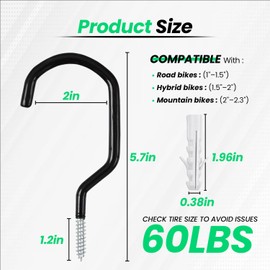 Etoolia 6 Pack Heavy Duty Garage Bike Storage and Utility Hooks-5.7 Inches for Garage Wall and Ceiling-Garage Hooks for Hanging Bicycle,Hose,Cords,and Garden Tools