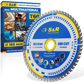 S&R Circular Saw Blade 165 x 20 mm FWF Design, 60 Tungsten Carbide HW Teeth, Universal Multicut Saw Blade for Wood, 4mm Mild Steel, Non-ferrous Metals, Plastic, Aluminium, Multipurpose Saw Blade