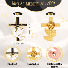 Misdary 50 Pack Funeral Favors for Guests Memorial Cross Pins Dove Pin Forever in Our Hearts Lapel Pin for Mourning Remembrance Day