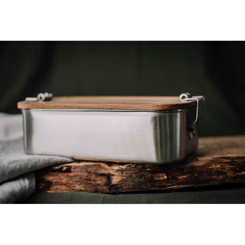 Kronenberg24 Stainless Steel Lunch Box with Bamboo Lid, Dishwasher Safe,