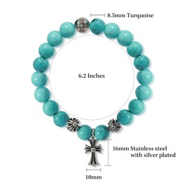 Maison Dianie Natural Gemstone Beads Bracelet with Silver Chrome Charm Turquoise Onyx Cat's eye Unisex Bracelet for Meditation Prayer Healing Protection (Turquoise)