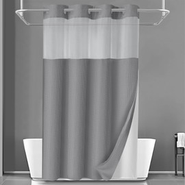 YellyHommy No Hook Shower Curtain with Snap in Liner Set Less Time Grey Waffle Shower Curtain for Bathroom 75" L x 54" W Gray