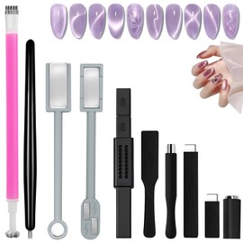 10pcs Cat Eye Nail Magnet Tool Set Magnets Pen Magnetic Plate Double-Head Sturdy Flower Design Powerful Suction 9D Galaxy Cat Eye Gel Nail Polish Art for DIY 3D Magnetic Salon Studio Home