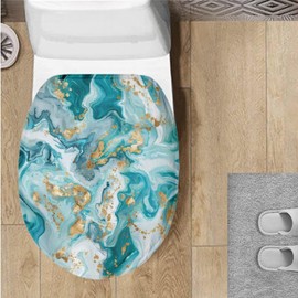 Garucesta Toilet Lid Cover for Bathroom Super Soft and Absorbent Toilet Lid Protector Fits Most Round and Elongated Lids 17.3 x 13 inch, Bathroom Home Indoor Decor, Teal Marble Golden