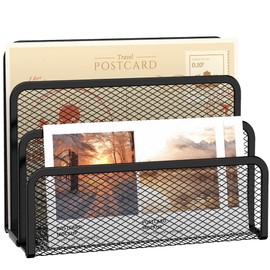SUPEASY Mail Organizer for Desk, Mesh Metal Mail Holder Countertop with 3-Slot, Letter Sorter File Holder, Office Envelope Organizer for Mails (Black)