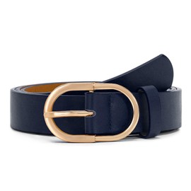 JasGood Women's Leather Belt for Jeans Fashion Gold Buckle Women's Dress Belt, 5-navy blue