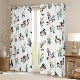 Feelyou - Cortinas de ventana de pato Mallard para recámara, 38 pulgadas de ancho x 54 pulgadas, 2 paneles para niños, adolescentes, niños y niñas, cortinas de ventana de caza de animales salvajes