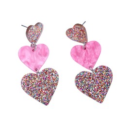Heart Earrings Dangle Earrings Acrylic Cute Heart Shaped Earrings for Women Valentine's Day (Rainbow)
