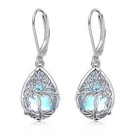 Tree of Life Earrings Sterling Silver Moonstone Tree of Life Dangle Drop Earrings Teardrop Moonstone Jewellery for Women Girls