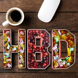 13.7" Pink Cardboard Letters HBD for Charcuterie, Large Fillable Candy Gift Box – Hollow Gift Tray for Cupcakes, Candies & Birthday or Anniversary Decorations