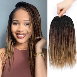 Senegalese Twist Crochet Hair for Kids 12 Inch 8 Packs Brown Blonde Short Crochet Hair for Black Women Small Braids Crochet Hair Micro Twist with Natural Ends T30/27