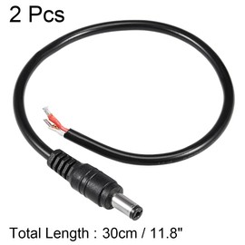 sourcing map 2Pcs 30cm 10A Plastic Male DC Power Pigtail Ultra Thick Cable Connector for CCTV Security Camera 2.1 x 5.5mm