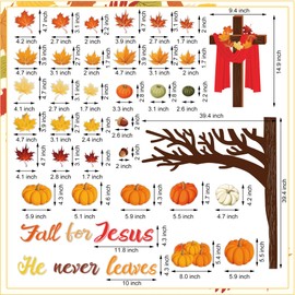 124 Pcs Fall Tree Classroom Bulletin Decor Fall for Jesus He Never Leaves Bulletin Board Set Autumn Maple Leaves Pumpkin Harvest Cutout for Thanksgiving Christian Religious School Church Decorations