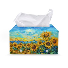 Wiryuouvt Sunflower Tissue Box Covers Rectangular Box Cover Pu Leather Square Tissue Pu Leather Rectangular Tissue Box Tissue Box Cover Organizer for Friends Parents