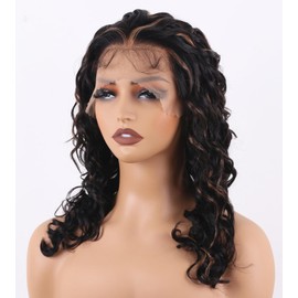 ManeMajesty 13x6 Lace Front Wigs Human Hair Highlight Body Wave Lace Front Wigs Human Hair Pre Plucked With Baby Hair 180% Density HD Lace Glueless Wigs for Black Women 18 Inch FS1B/30