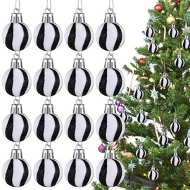 Arrowbash 48 Pcs Mini Christmas Ball Ornaments 1.18'' Glitter Christmas Tree Decorations Plastic Painted Christmas Baubles Ornaments for Xmas Swirl Hanging Ornaments Decor (Black and White)
