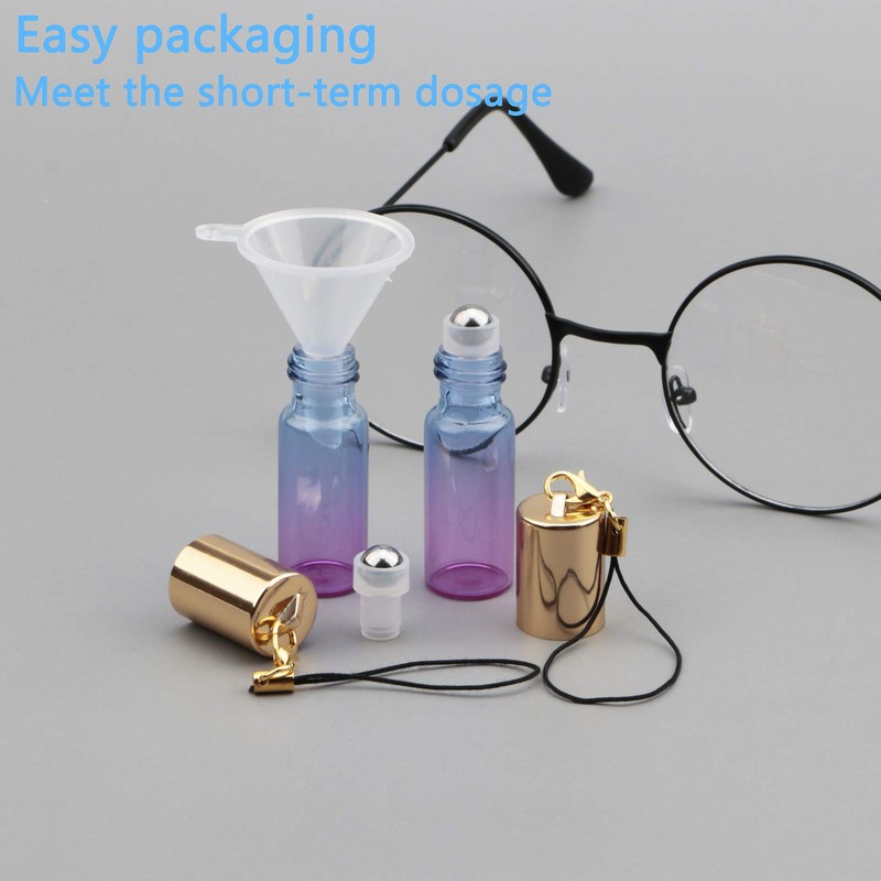 Newzoll Glass Roller Bottles, 5ml Mini Blue Purple Gradient Roll