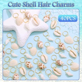 NAISKA 40PCS Shell Hair Jewelry for Braids Conch Boho Loc Charms for Women