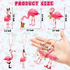 Haooryx 37PCS Christmas Flamingo Wood Hanging Ornaments Pink Flamingo Wooden Decorations Pendants with Rope Xmas Animal Slices Tag for Winter Holiday Party Supplies Farmhouse Christmas Tree Decor